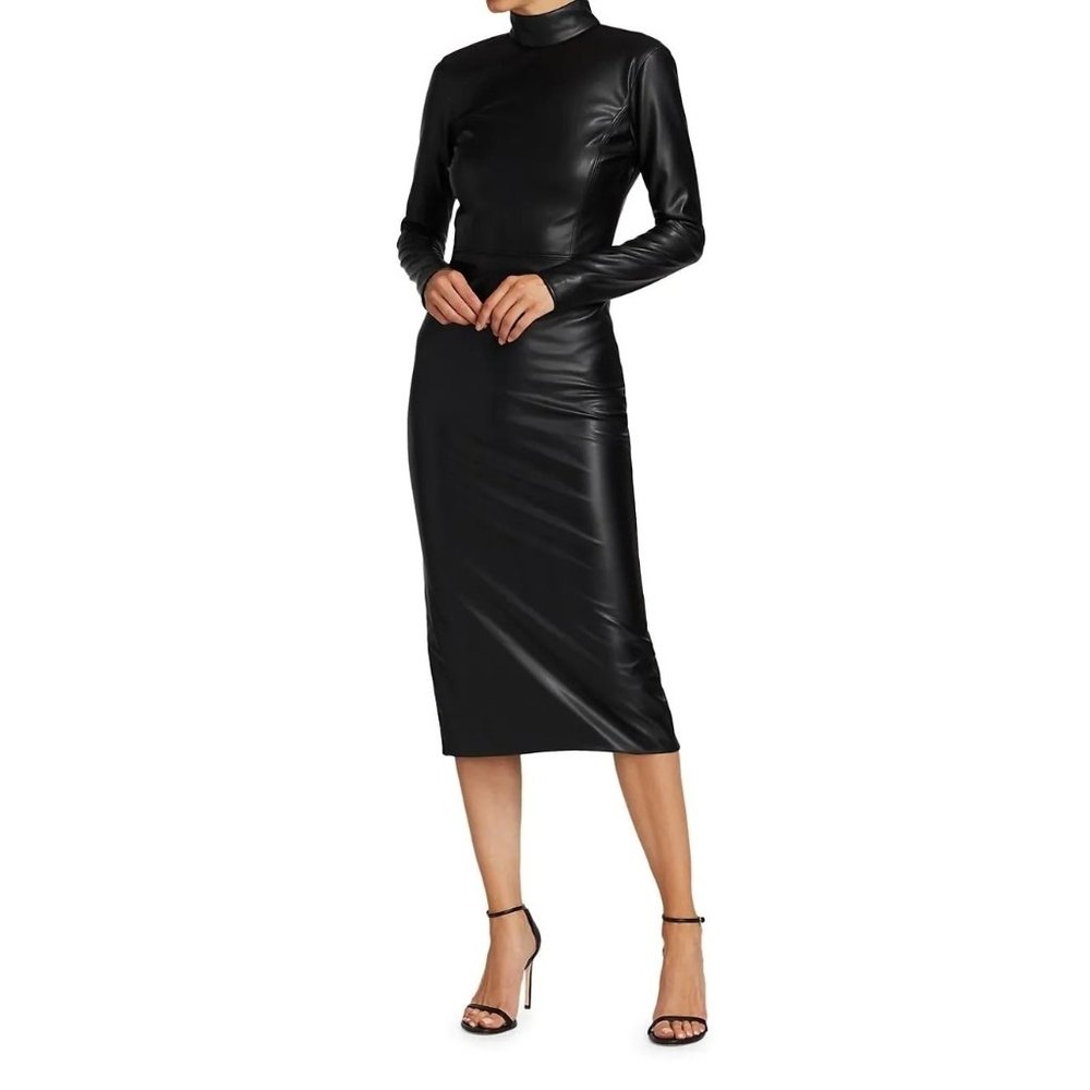 Alice + Olivia Delora Vegan Leather Bodycon Midi Dress